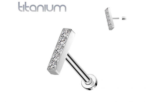 Piercing Labret titane push-in barre de strass