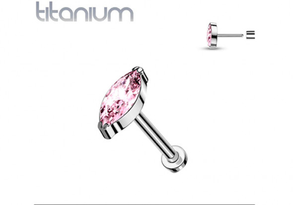 Piercing Labret titane push-in larme rose