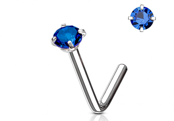 Piercing nez L pierre griffée 3mm bleue foncée