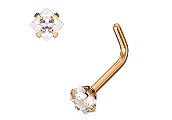 Piercing nez L pierre carrée griffée plaqué or rose