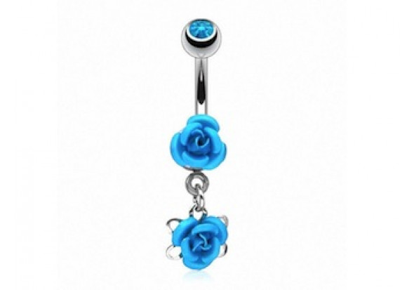 Piercing nombril pendentif rose bleue