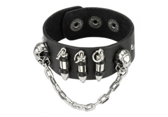 Bracelet en cuir noir 3 balles