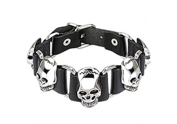 bracelet cuir noir tête de mort